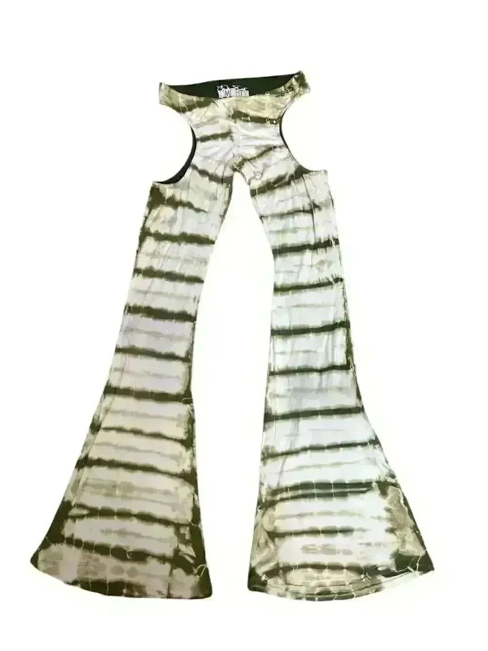 OMIGHTY Tie Dye Cutout Flare Pants & Top Set Y2K Rave Festival Green Size S